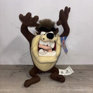 Vintage 1998 LOONEY TUNES Taz Tasmanian Devil Sitting Arms Up Plush Stuffed 9"